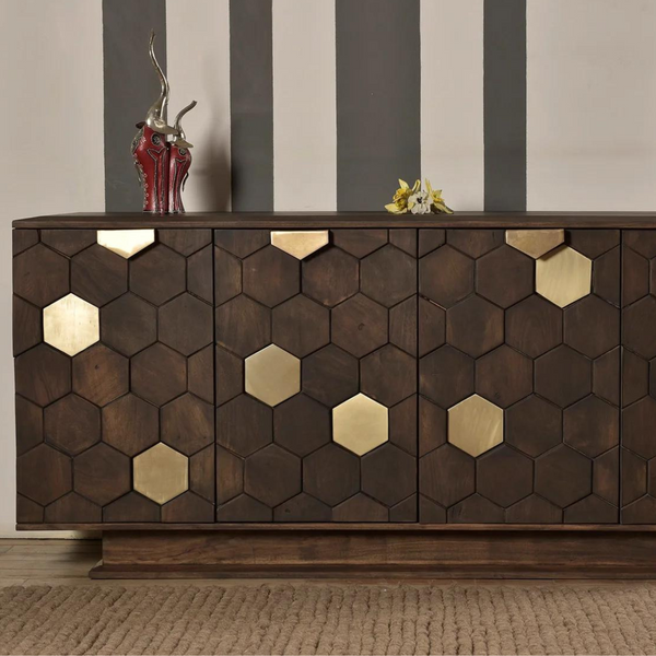 wood and gold sideboard