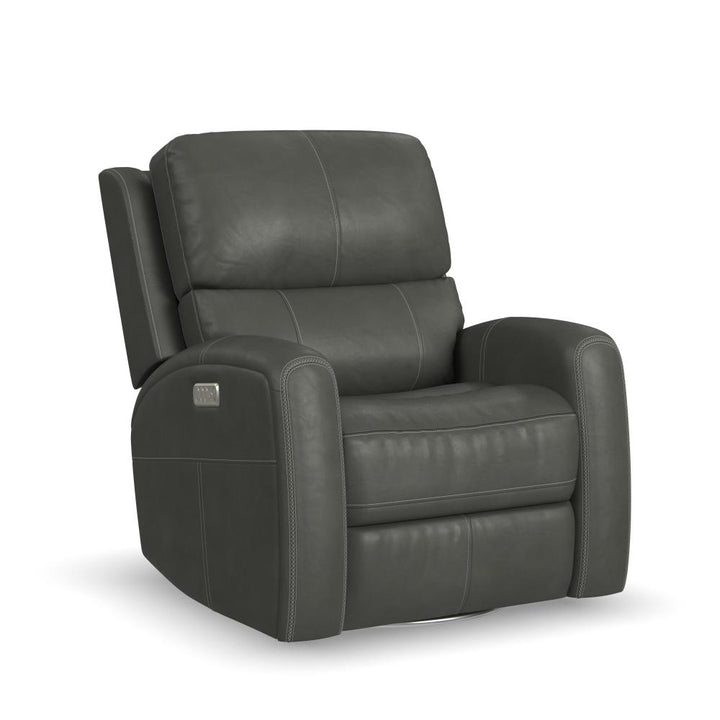 Linden Leather Power Swivel Gliding Recliner with Power Headrest, Lumbar, Heat &amp; Massage