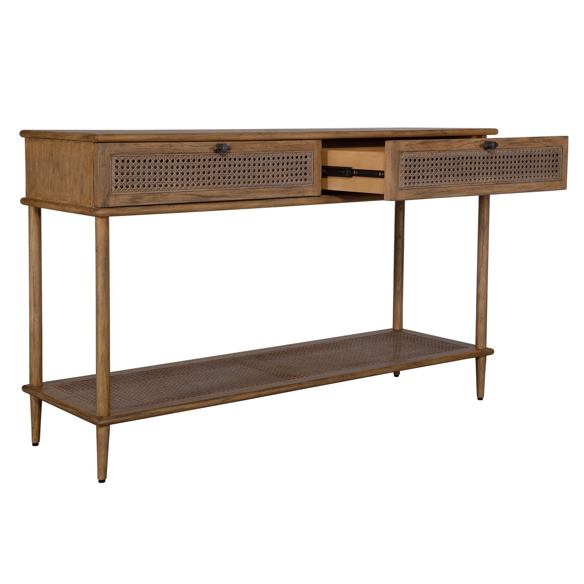 Coast Console Table | Natural Oak with Rattan Cane Accents