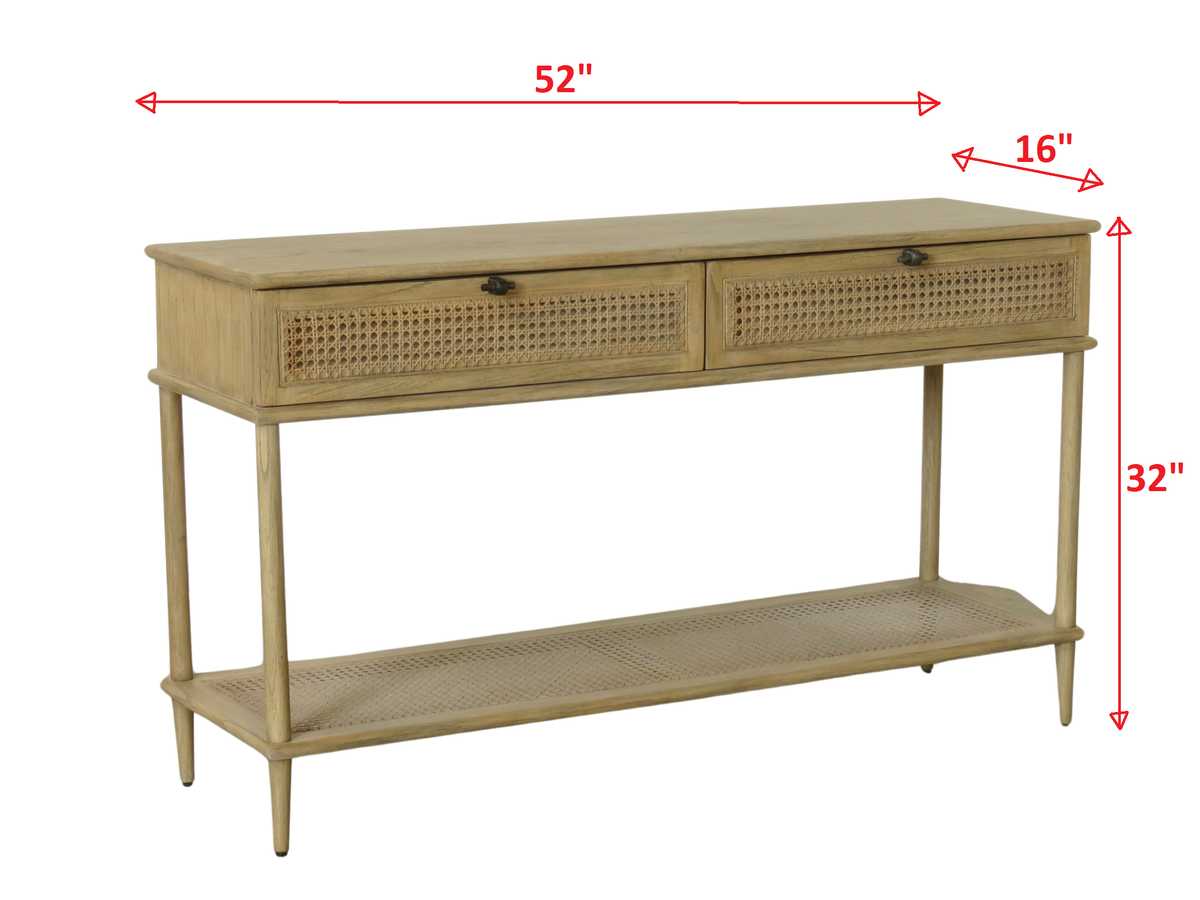 Coast Console Table | Natural Oak with Rattan Cane Accents