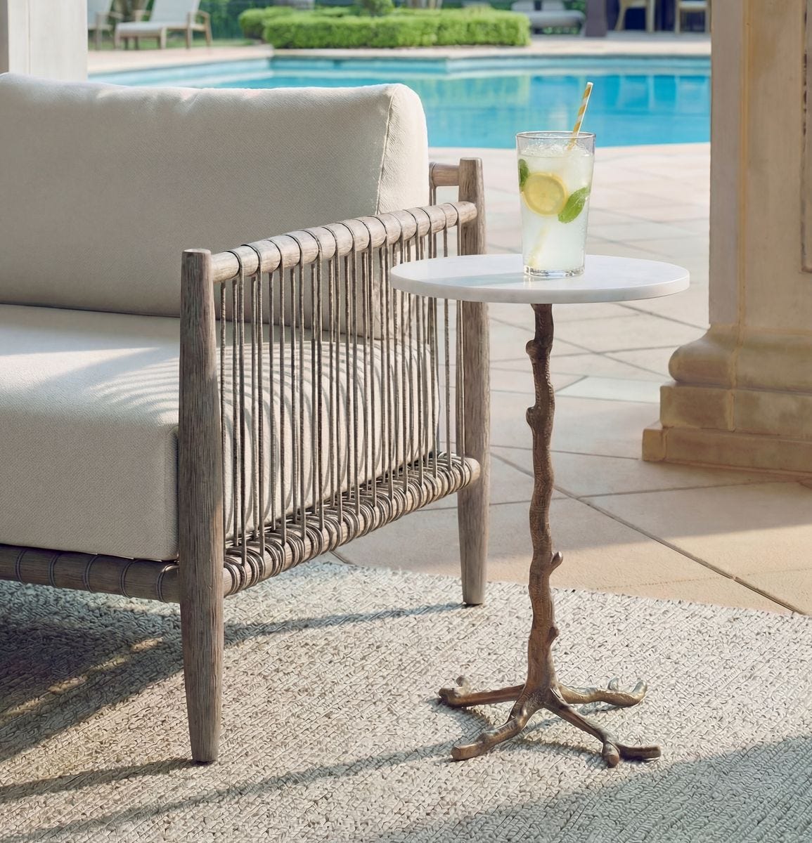 Calais Accent Table | Marble & Antique Brass Sculptural Table