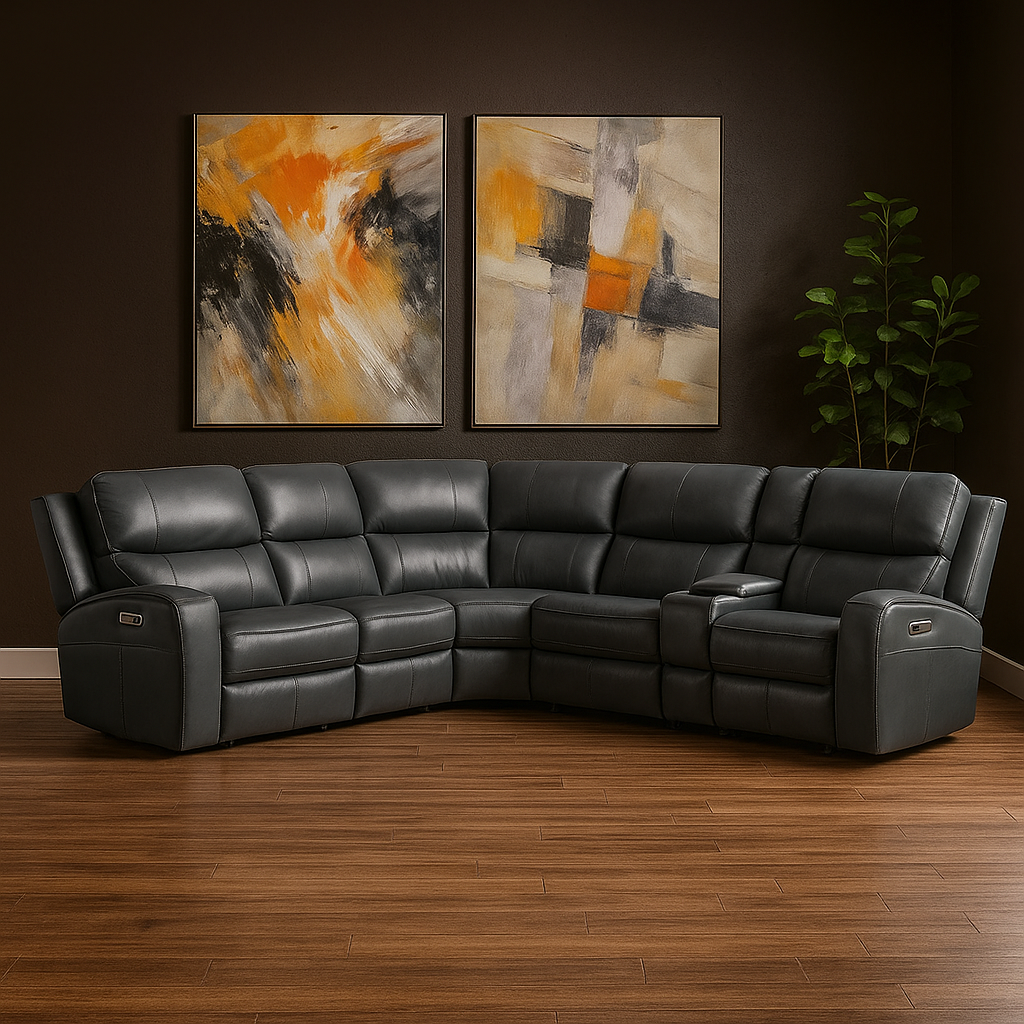 Flexsteel Linden Leather Power Reclining Sectional with Power Headrests &amp; Lumbar