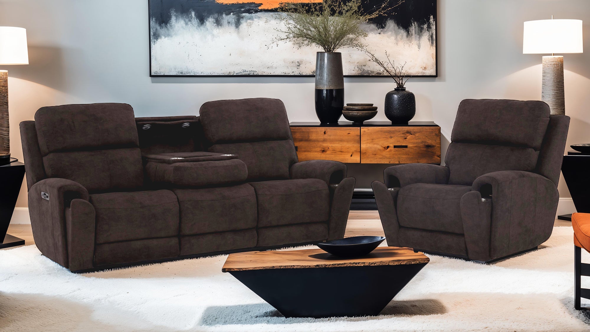 Stanton 894-50B Power Reclining Sofa with Drop-Down Table