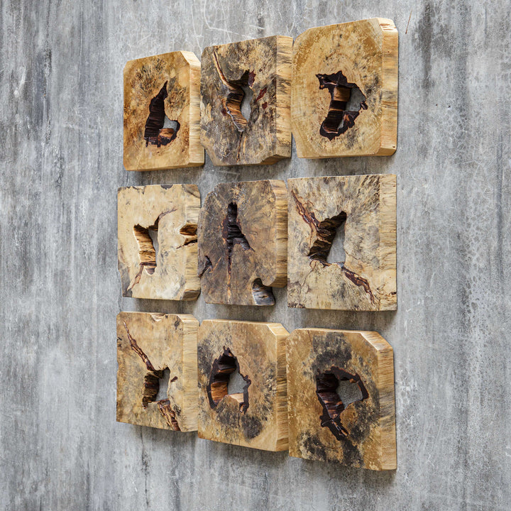 Bahati Wood Wall Decor, Natural, S/9