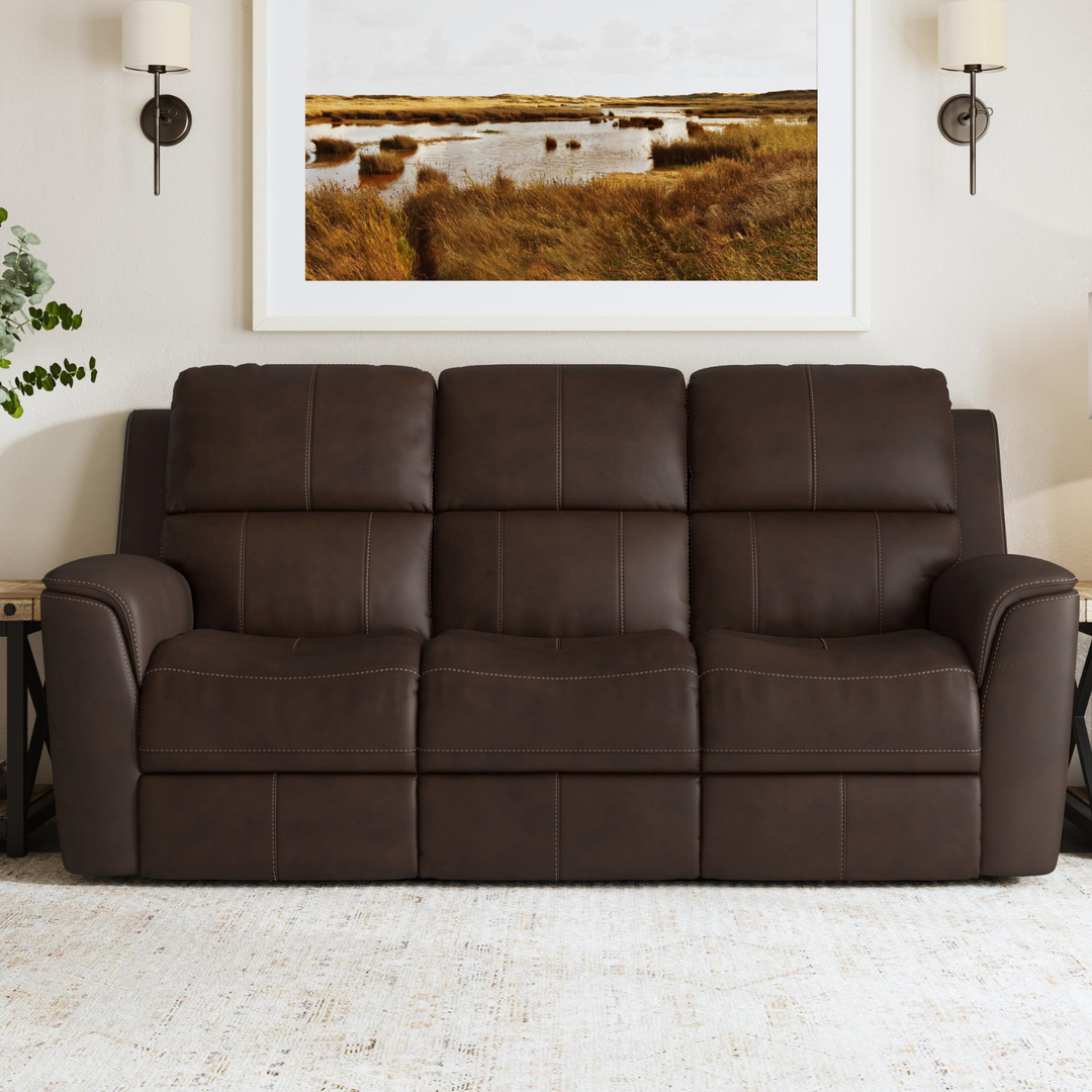 Flexsteel Henry Leather Power Reclining Sofa with Power Headrests &amp; Lumbar