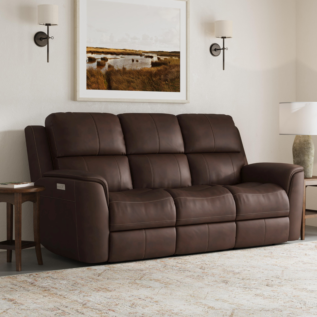 Flexsteel Henry Leather Power Reclining Sofa with Power Headrests &amp; Lumbar