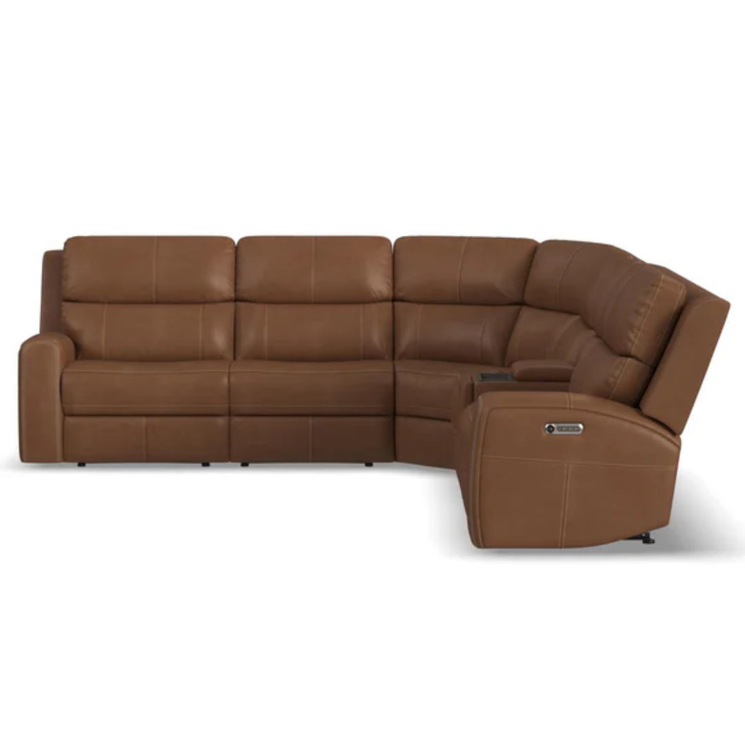 Flexsteel Linden Leather Power Reclining Sectional with Power Headrests &amp; Lumbar
