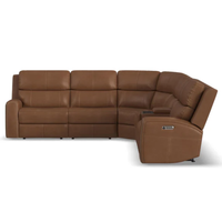 Flexsteel Linden Leather Power Reclining Sectional with Power Headrests & Lumbar