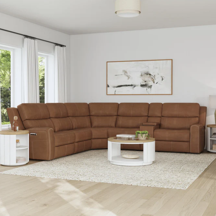Flexsteel Linden Leather Power Reclining Sectional with Power Headrests &amp; Lumbar