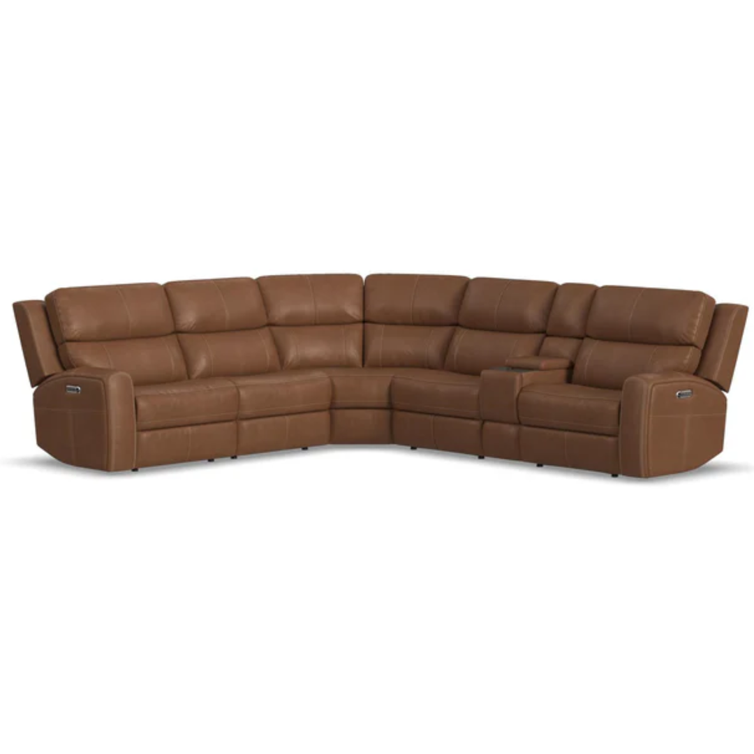Flexsteel Linden Leather Power Reclining Sectional with Power Headrests &amp; Lumbar