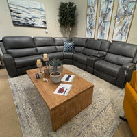 Flexsteel Linden Leather Power Reclining Sectional with Power Headrests & Lumbar