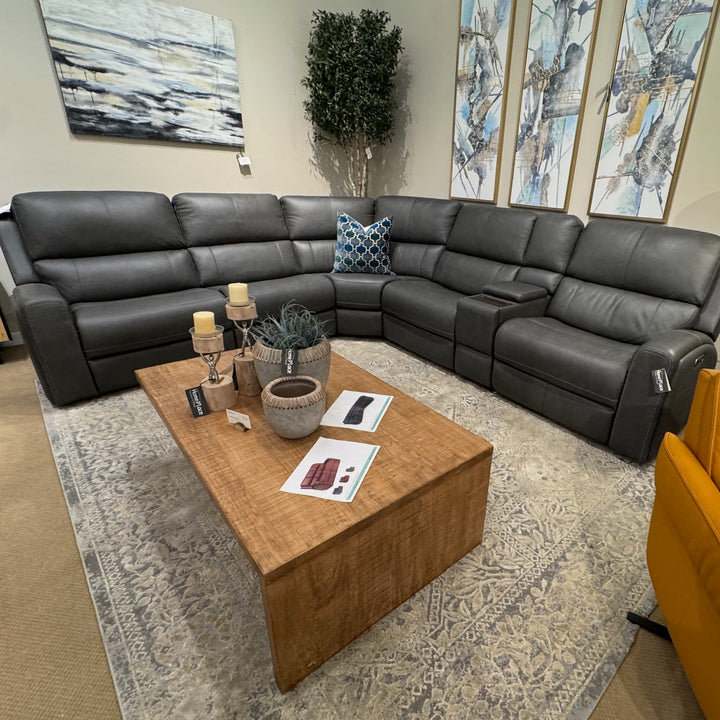Flexsteel Linden Leather Power Reclining Sectional with Power Headrests &amp; Lumbar