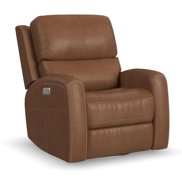 Linden Leather Power Swivel Gliding Recliner with Power Headrest, Lumbar, Heat &amp; Massage