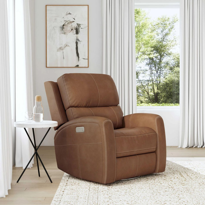 Linden Leather Power Swivel Gliding Recliner with Power Headrest, Lumbar, Heat &amp; Massage