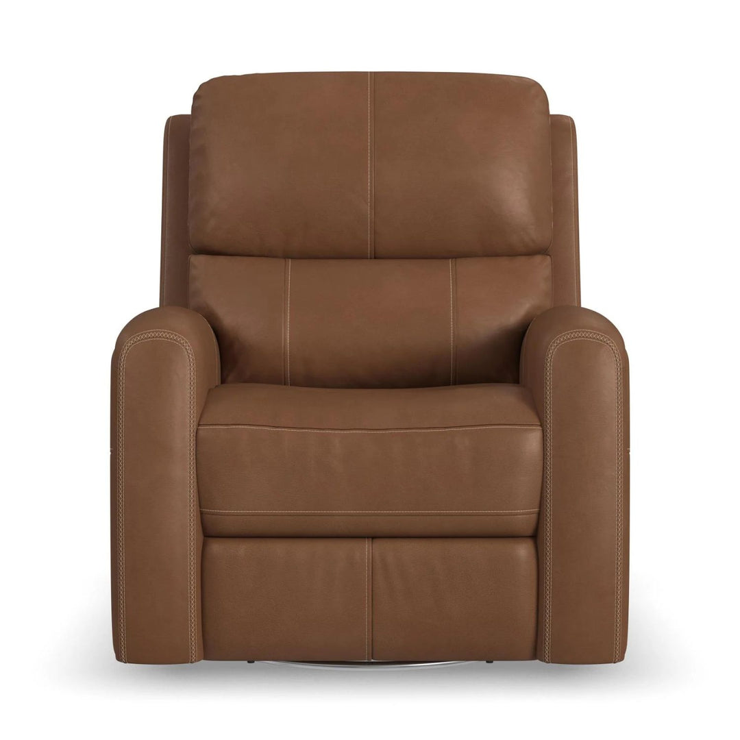 Linden Leather Power Swivel Gliding Recliner with Power Headrest, Lumbar, Heat &amp; Massage