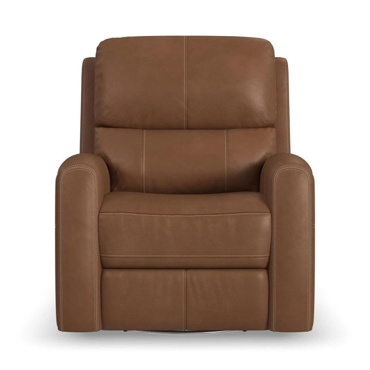Linden Leather Power Swivel Gliding Recliner with Power Headrest, Lumbar, Heat &amp; Massage