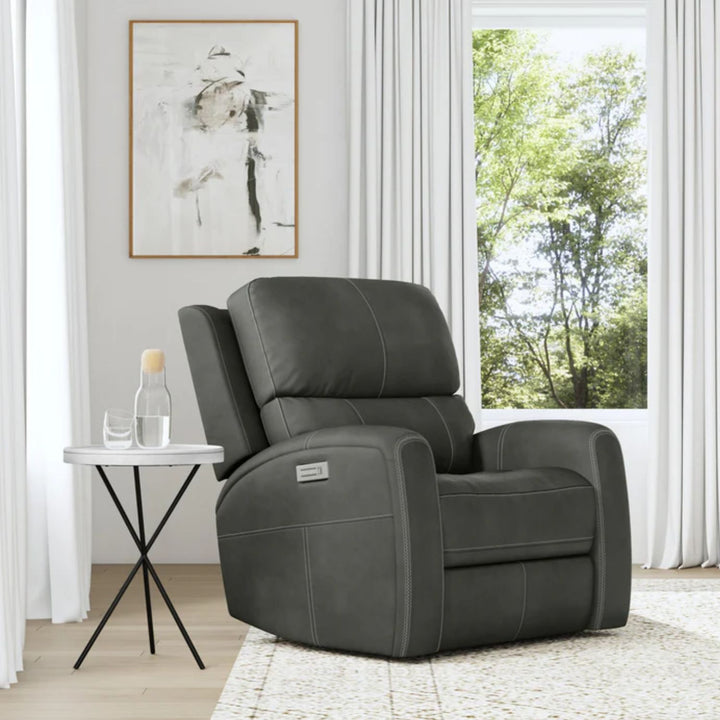 Linden Leather Power Recliner with Power Headrest &amp; Lumbar