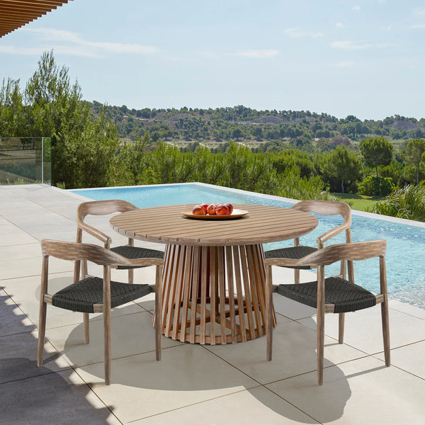 Santo Outdoor Patio Dining Chair and Escondido Outdoor Patio Round Dining Table