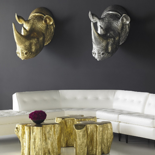 Rhino Gold Colored Metal Sculpture Decor