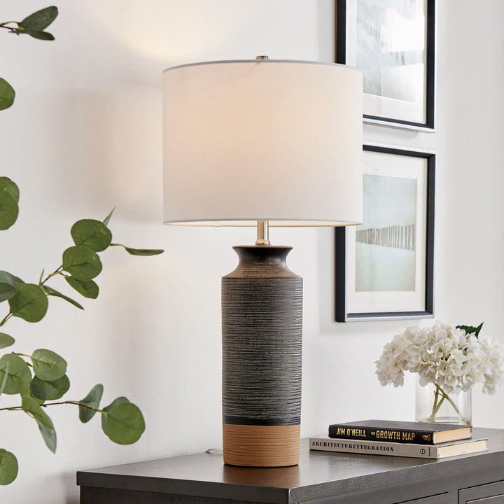 wood and stone lamp