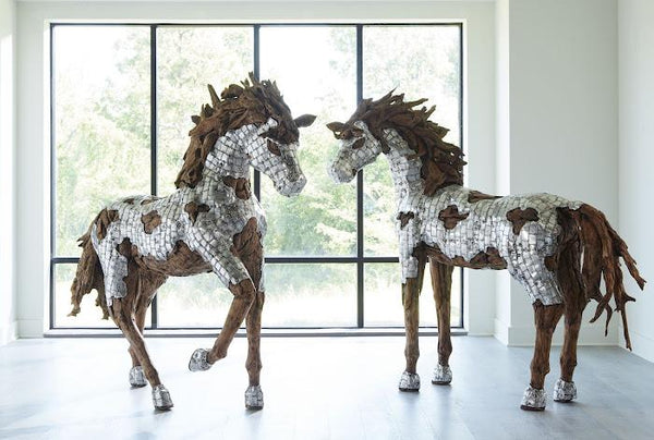 Armored Mustang Standing Horse Sculpture