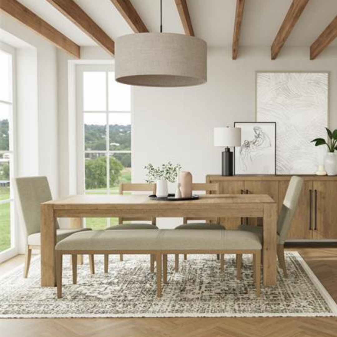 gray fabric dining bench