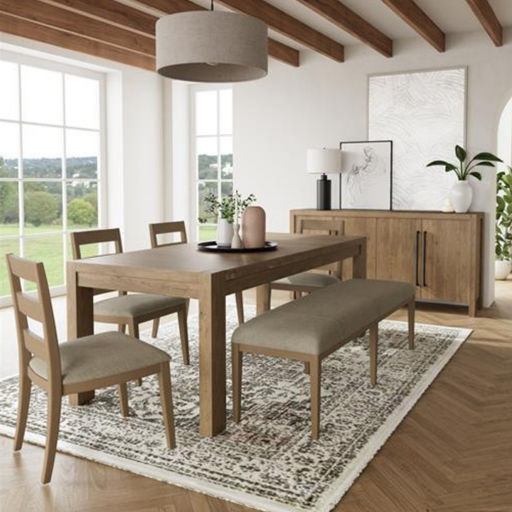 gray upholstered dining bench