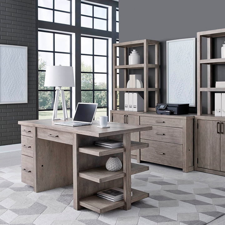 Platinum Desk with Open Shelves