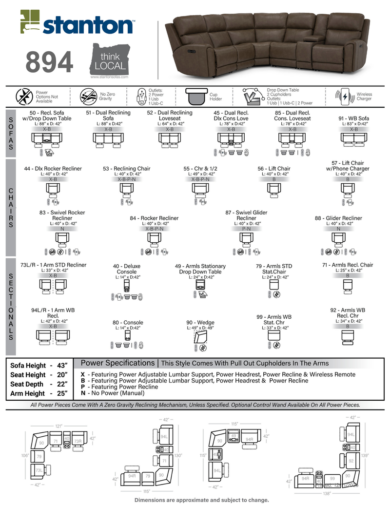 Stanton 894-50B Power Reclining Sofa with Drop-Down Table