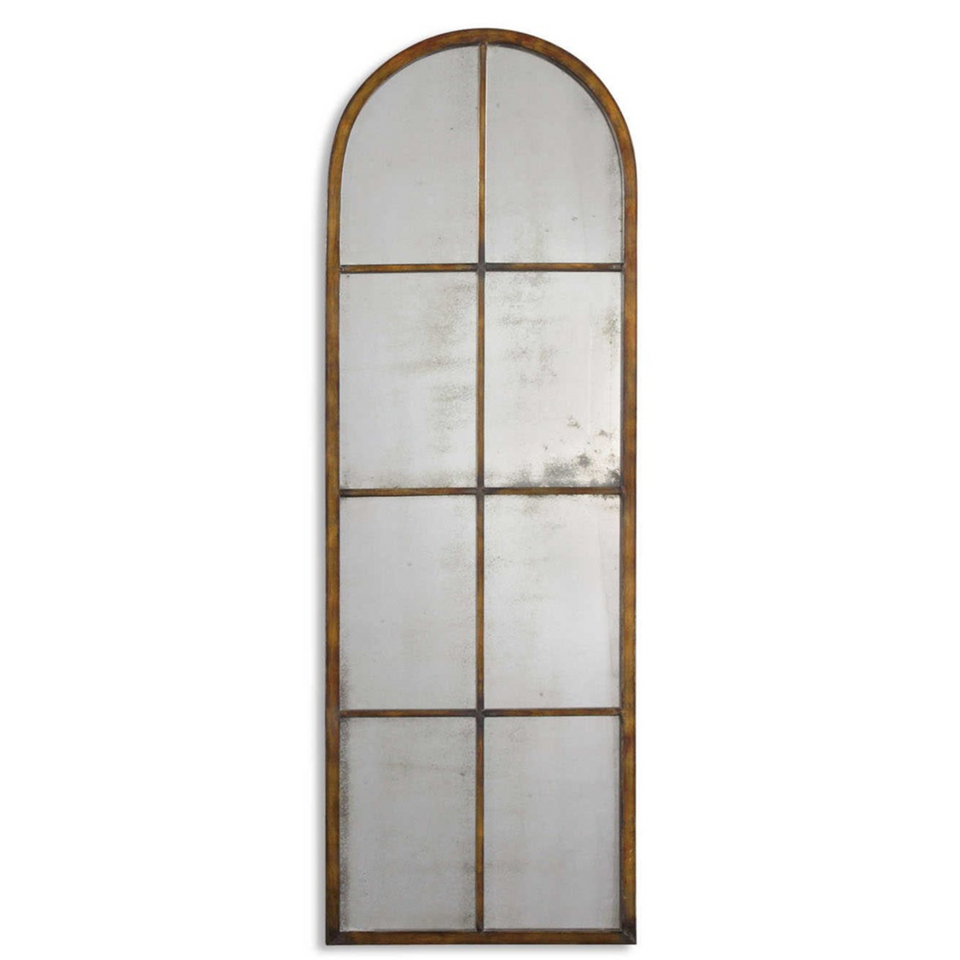 arched paned gold mirror