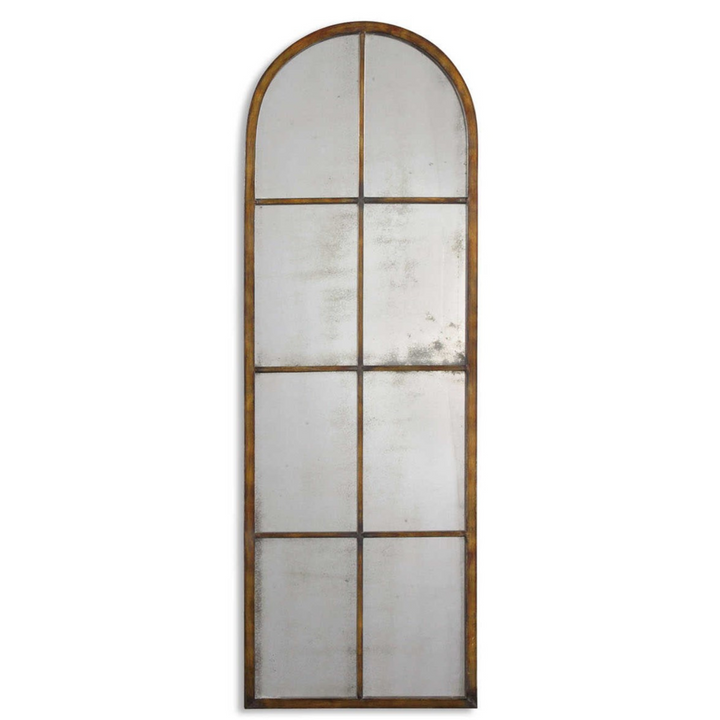 arched paned gold mirror