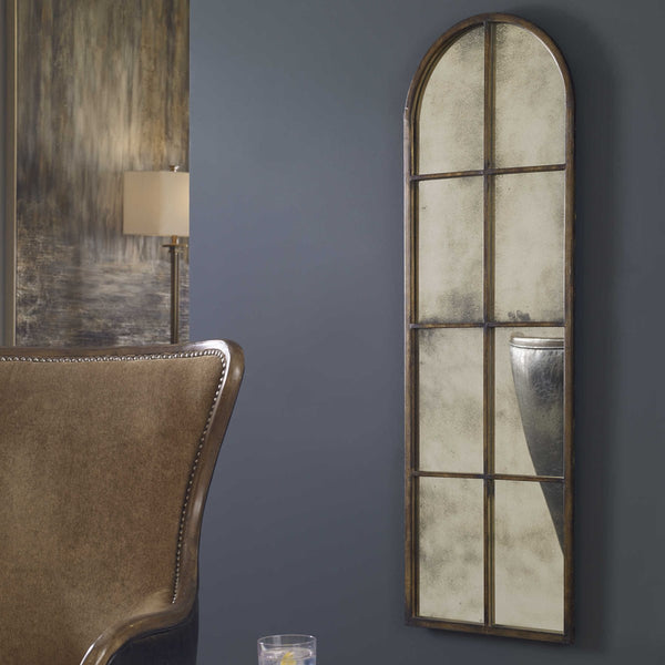 arched paned gold mirror