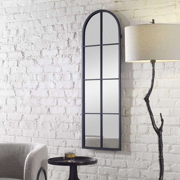 arched paned black mirror