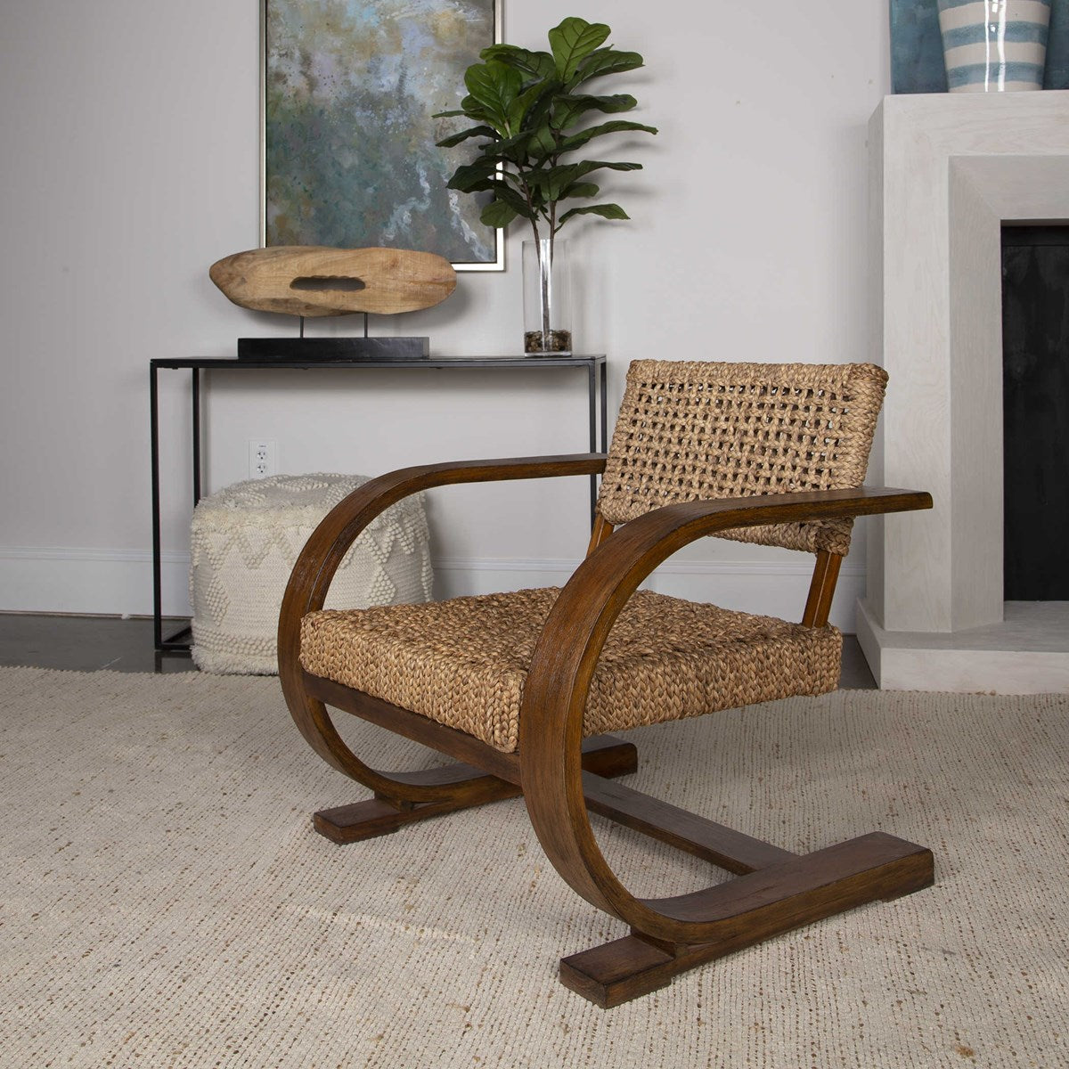 wood and rattan living room chair